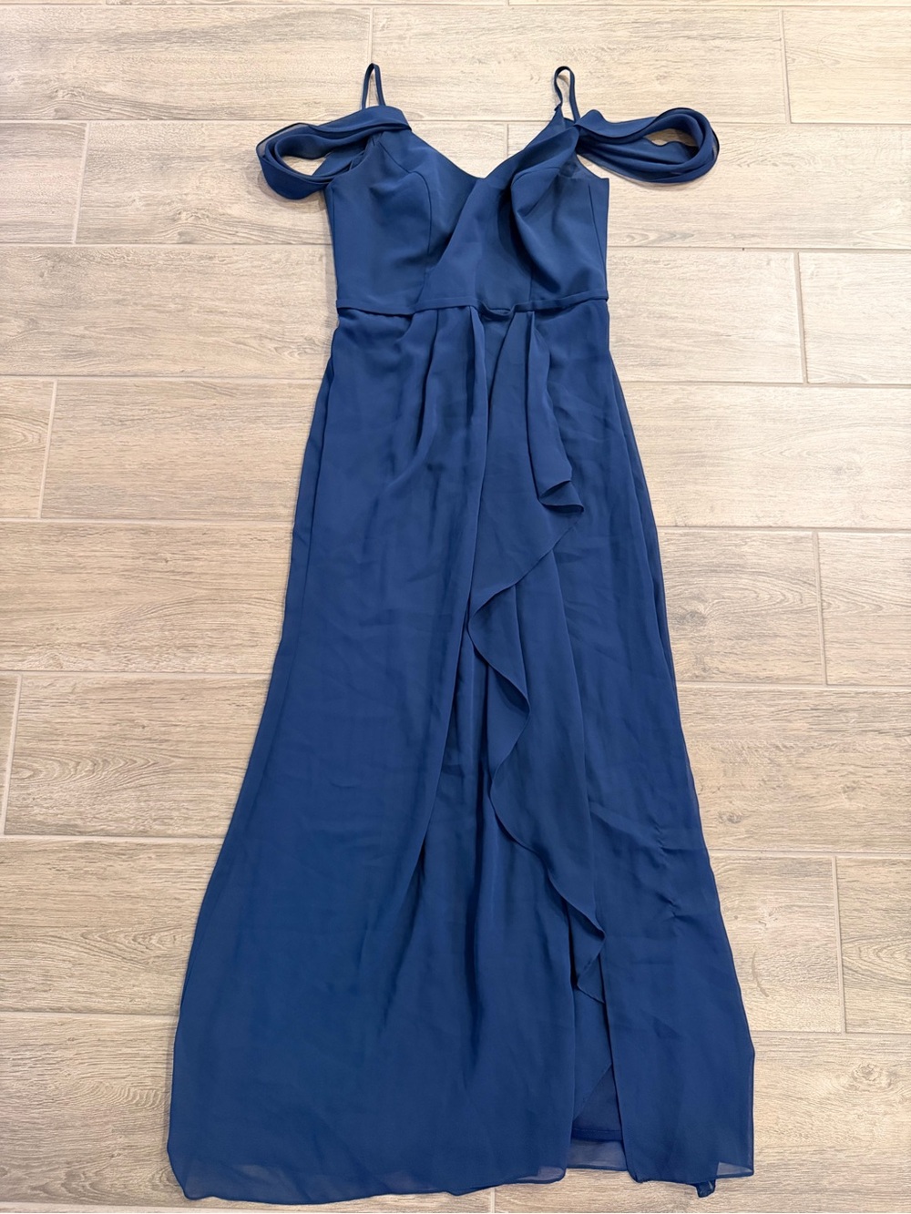 Navy Off-Shoulder Ruffle Gown - Picture 5 of 6
